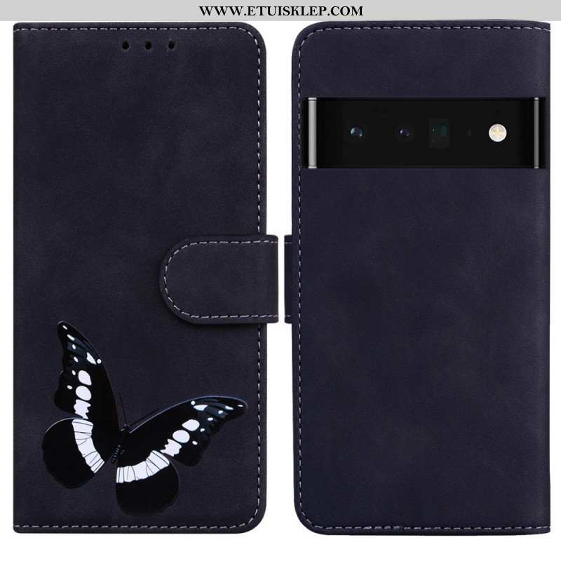 Etui Folio do Google Pixel 6 Pro Motyl Dotykający Skóry